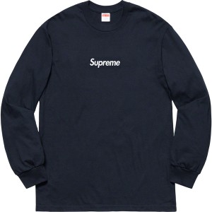 Supreme Box Logo L/S Tee Tシャツ ネイビー | JP-960435