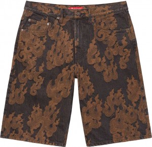 Supreme Flames Jacquard Baggy Denim ショーツ 黒 | JP-431052