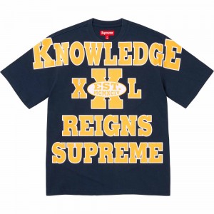 Supreme Overprint Knowledge S/S Top Tシャツ ネイビー | JP-265347