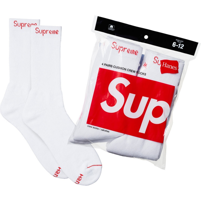 Supreme Hanes® Crew Socks (4 Pack) ソックス 白 | JP-127390