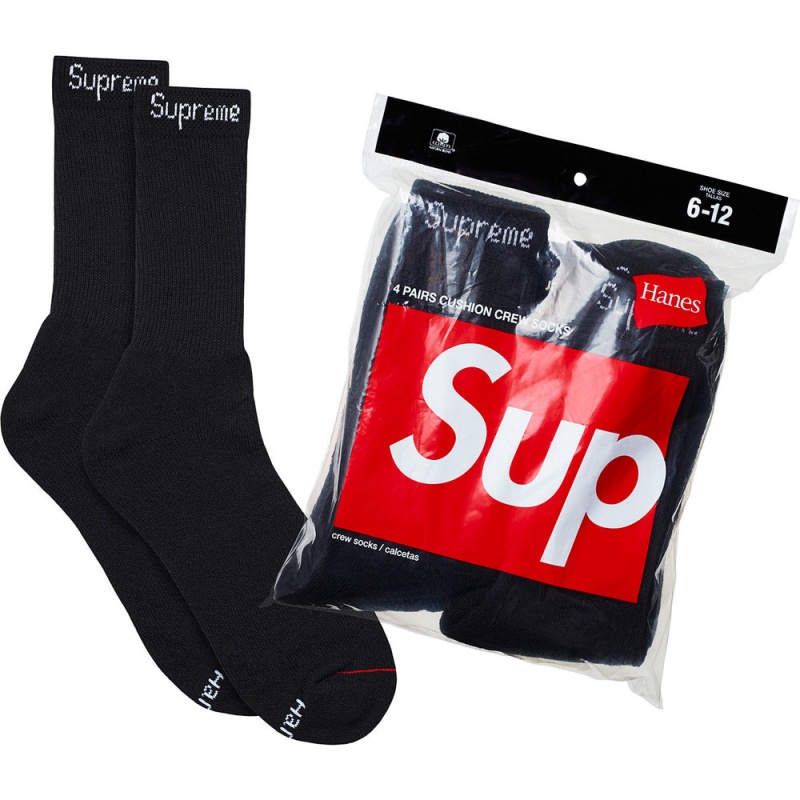 Supreme Hanes® Crew Socks (4 Pack) ソックス 黒 | JP-418925