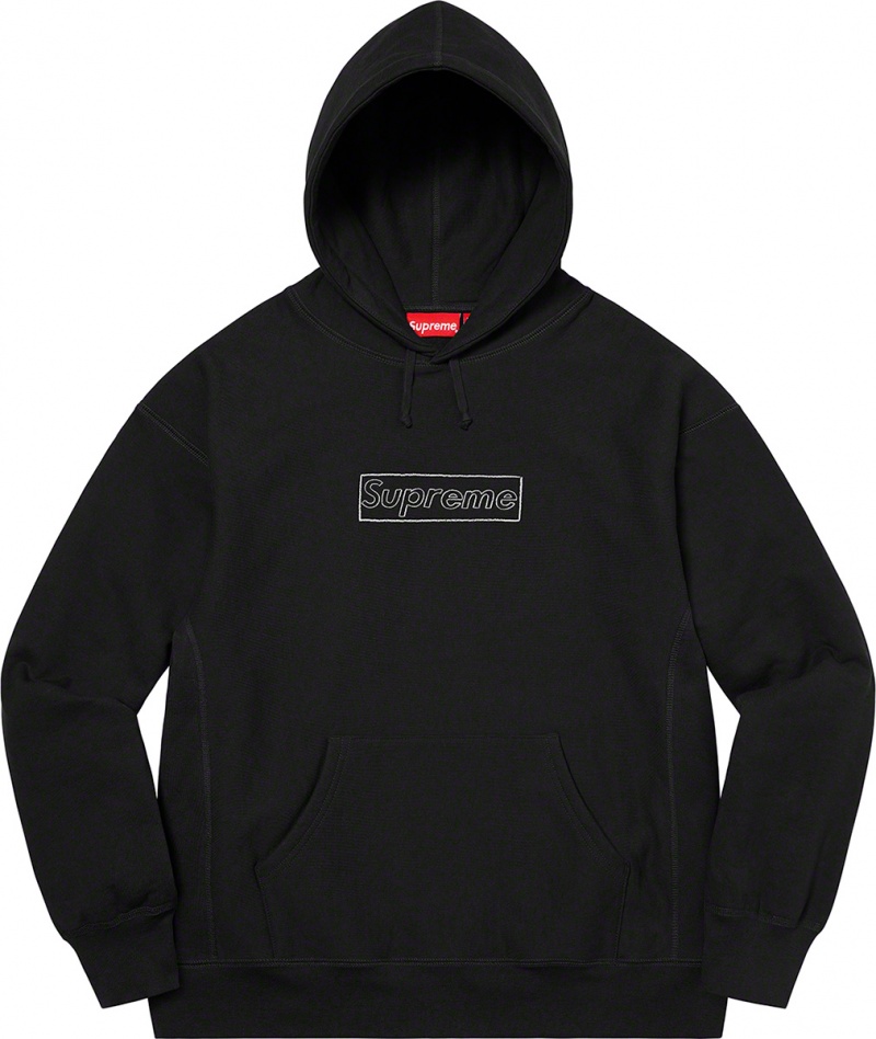 Supreme Kaws Chalk Logo Hooded トレーナー 黒 | JP-720318