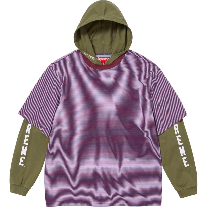 Supreme Layered Hooded L/S Top Tシャツ オリーブ | JP-872496