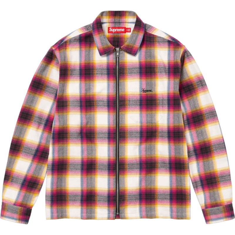 Supreme Shadow Plaid Flannel Zip UP シャツ 白 | JP-752193