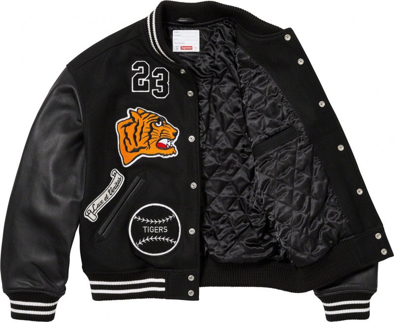 Supreme Tiger Varsity ジャケット 黒 | JP-642781